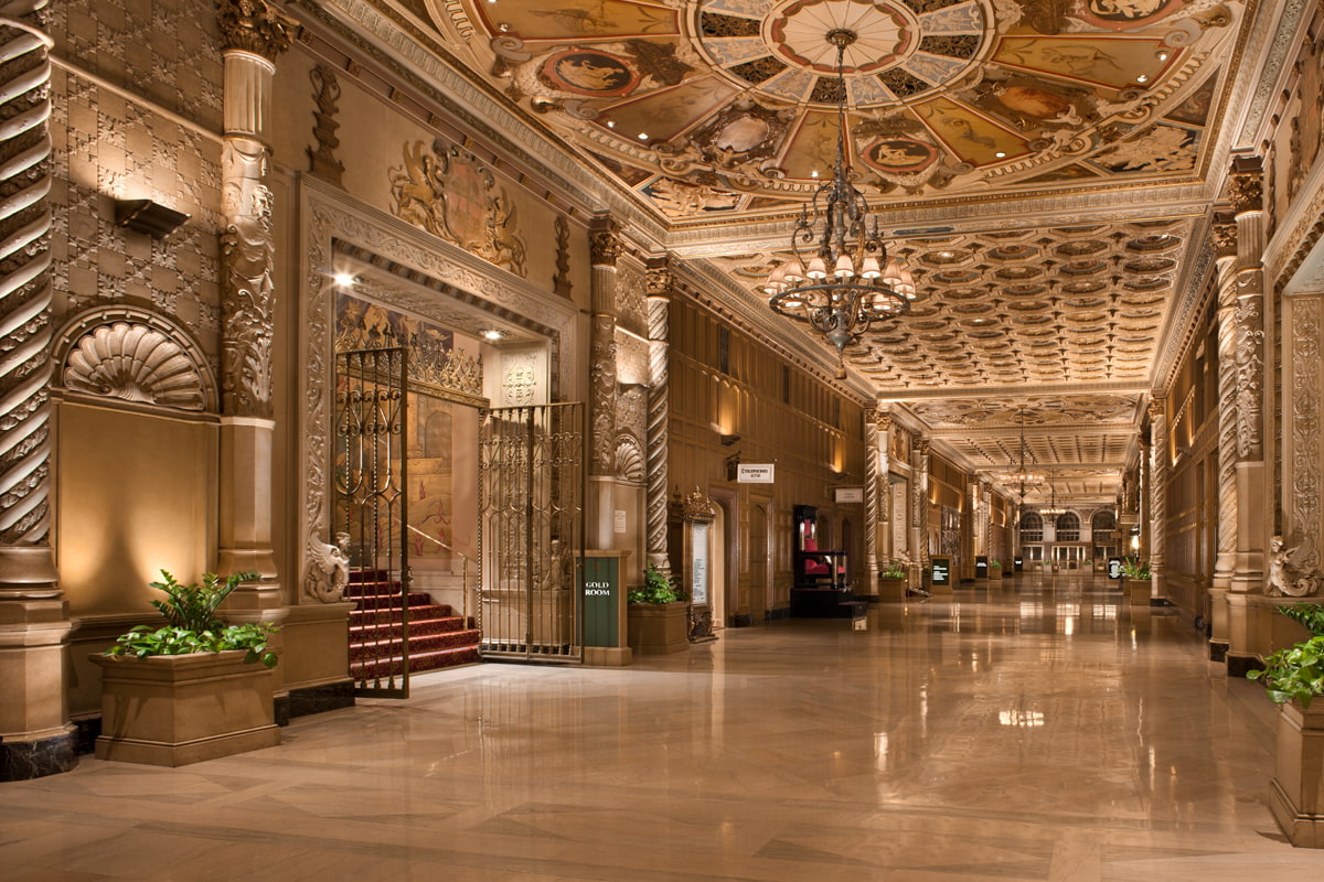 Galleria-min 1 - Lombardi House Exterior view of the Millennium Biltmore Hotel in downtown Los Angeles, featuring its historic Beaux-Arts architecture and grand entrance.