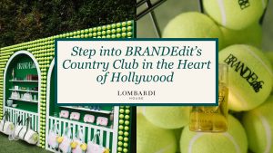 Dream Weddings Bronson - 2 - Lombardi House - Lombardi House Promotional banner for BRANDEdit's Country Club in Hollywood, shown over a tennis-themed storefront with green walls and yellow tennis balls.